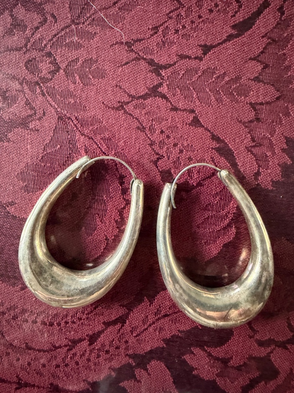 Vintage Italian Modernist Oval Dome Hoop Earrings